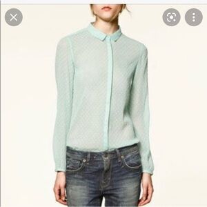 ZARA Mint Green Sheer Swiss Dot Women's Top